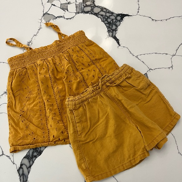 Old Navy Yellow Linen Eyelet Matching Set, Size 4 - Picture 1 of 3
